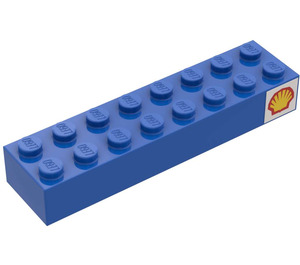 LEGO Azul Ladrillo 2 x 8 con Shell logo (Derecha) Pegatina (3007)