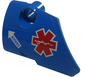 LEGO Blauw Gebogen Paneel 1 Links met EMT Ster van Life en Wit Pijl met 'DANGER' Sticker (87080)