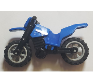 LEGO Bleu Dirt Bike avec Noir Châssis et Medium Stone grise roues