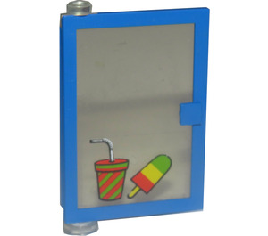 LEGO Blauw Deur 1 x 4 x 5 Links met Transparant Glas met Drankje en Popsicle Sticker (47899)