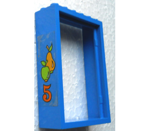 LEGO Blue Door Frame 2 x 6 x 7  with "5" and Fruits Sticker (4071)