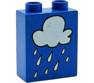LEGO Blue Duplo Brick 1 x 2 x 2 with Rain Cloud without Bottom Tube (4066)