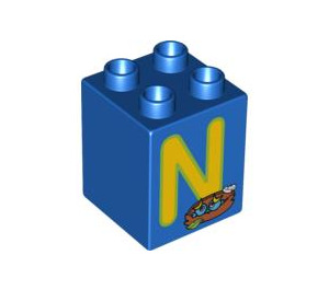 LEGO Blue Duplo Brick 2 x 2 x 2 with N for Nest (31110 / 93006)