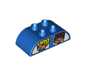 LEGO Blue Duplo Brick 2 x 4 with Curved Sides with Windows and Figures (25299 / 98223)