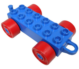 LEGO Blue Duplo Car Chassis 2 x 6 with Red wheels (Closed Hitch)
