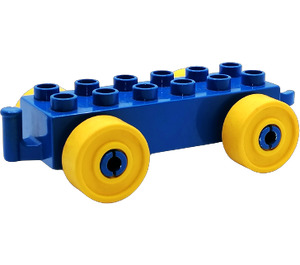 LEGO Blue Duplo Car Chassis 2 x 6 with Red Wheels (Older Open Hitch)