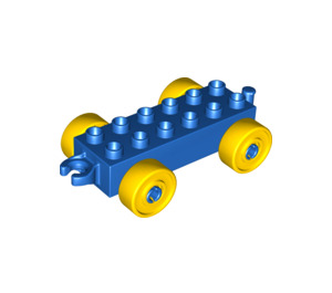 LEGO Blue Duplo Car Chassis 2 x 6 with Yellow Wheels (Modern Open Hitch) (10715 / 14639)