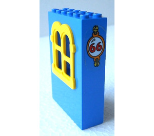 LEGO Blue Fabuland Building Wall 2 x 6 x 7 with Yellow Squared Window with 66 Sticker