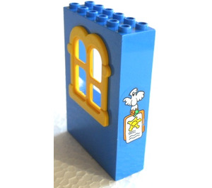 LEGO Blue Fabuland Building Wall 2 x 6 x 7 with Yellow Squared Window with Bird and Sheriff Notice Sticker