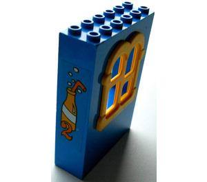 LEGO Blue Fabuland Building Wall 2 x 6 x 7 with Yellow Squared Window with Lemonade Bottle and 2 Sticker