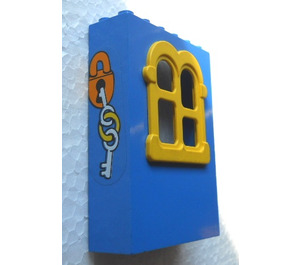 LEGO Blue Fabuland Building Wall 2 x 6 x 7 with Yellow Squared Window with Lock and Keys Sticker