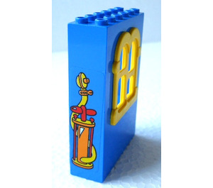 LEGO Blue Fabuland Building Wall 2 x 6 x 7 with Yellow Squared Window with Yellow Squared Window and Pump Sticker