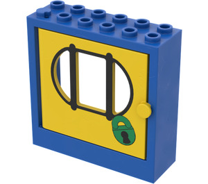 LEGO Blue Fabuland Door Frame 2 x 6 x 5 with Yellow Door and Bars with Lock