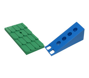 LEGO Blue Fabuland Roof Support with Green Roof Slope and Chimney Hole