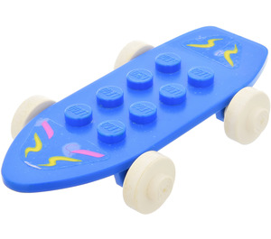 LEGO Blau Fabuland Skateboard mit Gelb Räder mit Gelb Lines Aufkleber