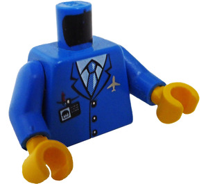 LEGO Blauw Minifiguur Torso Jasje met Wit Shirt en Tie, Vliegtuig logo, en ID-Kenteken (76382 / 88585)