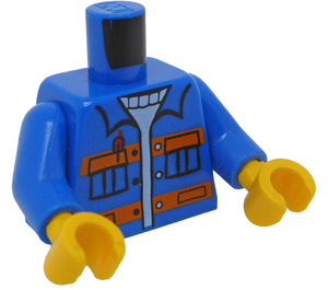 LEGO Blau Minifigure Torso Unbuttoned Jacket mit Zwei Orange Streifen und Pockets, over Light-Blau Ribbed-Neck Shirt (76382 / 88585)