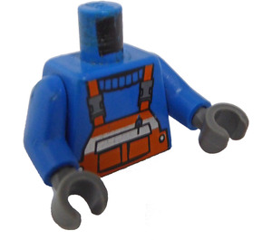 LEGO Blue Minifigure Torso with Orange Bib Overalls with Pocket and Black Clips over Ribbed-neck Shirt (73403 / 76382)