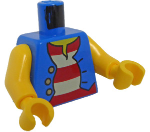 LEGO Blå Minifigur Overkropp med Unbuttoned Vest over Rød og Hvit Striped Skjorte (76382 / 88585)