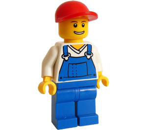 LEGO Blauw Overalls , Blauw Benen, Rood Pet Minifiguur