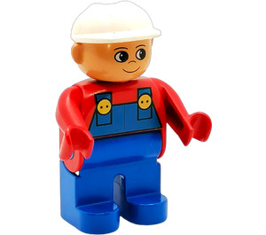 LEGO Blå Overall med Vit Konstruktion Hatt Duplo figur