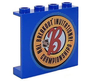 LEGO Blu Pannello 1 x 4 x 3 con "B" e "NHL Breakout" Adesivo senza supporti laterali, bottoncini cavi (4215)