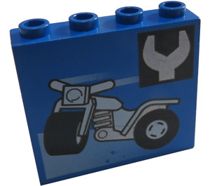 LEGO Blue Panel 1 x 4 x 3 with Motorbike and Spanner without Side Supports, Hollow Studs (4215 / 83134)