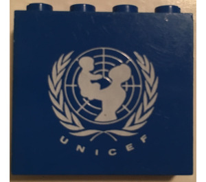 LEGO Blauw Paneel 1 x 4 x 3 met UNICEF logo zonder zijsteunen, volle noppen (4215)