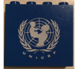 LEGO Blå Panel 1 x 4 x 3 med UNICEF logotyp utan sidostöd, solida knoppar (4215)