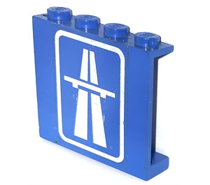 LEGO Blauw Paneel 1 x 4 x 3 met Wit Highway Aan Transparant Background Sticker zonder zijsteunen, volle noppen (4215)