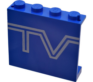 LEGO Blue Panel 1 x 4 x 3 with White "TV" Logo without Side Supports, Solid Studs (4215)