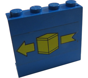 LEGO Blue Panel 1 x 4 x 3 with Yellow Box and Arrow (Left) Sticker without Side Supports, Solid Studs (4215)