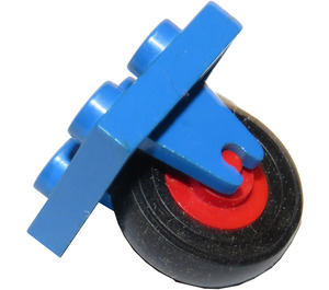 LEGO Blau Platte 2 x 2 mit Rad Halter und rot Rad mit Schwarz Smooth Reifen