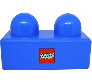 LEGO Blau Primo Backstein 1 x 2 mit LEGO Logo (31001)