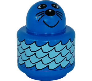 LEGO Blue Primo Round Rattle 1 x 1 Brick with Seal in Water Pattern (31005 / 75592)