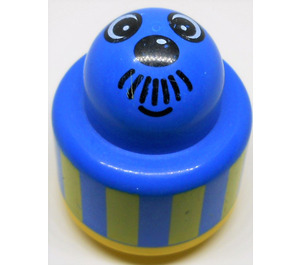 LEGO Blue Primo Round Rattle 1 x 1 Brick with Yellow Base, Face with Moustache and Vertical Yellow Stripes (31005)
