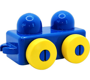 LEGO Blue Primo Vehicle base with yellow wheels and tow hitches