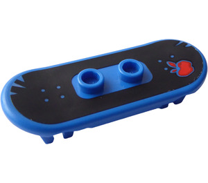 LEGO Blauw Skateboard met Vier Wiel Clips met Rood appel Sticker (42511)