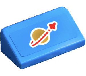 LEGO Blue Slope 1 x 2 (31°) with Classic Space Logo Sticker (85984)