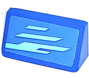 LEGO Blau Steigung 1 x 2 (31°) mit Light Blau Streifen Links Aufkleber (85984)