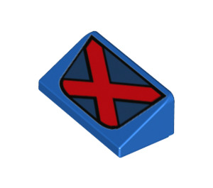 LEGO Bleu Pente 1 x 2 (31°) avec rouge x (29206 / 85984)