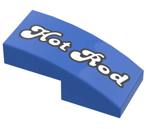 LEGO Bleu Pente 1 x 2 Incurvé avec 'Hot Rod' (Model Droite) Autocollant (3593)