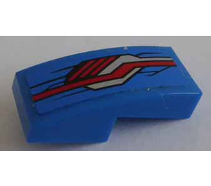 LEGO Blue Slope 1 x 2 Curved with Red and Silver Decoration Left Side Sticker (11477)
