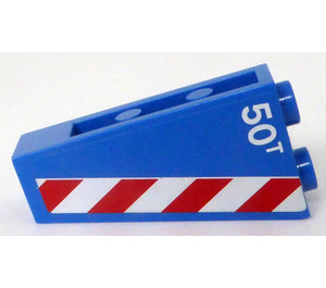 LEGO Bleu Pente 1 x 2 x 3 (75°) Inversé avec '50T' et rouge et blanc Rayures - La gauche Côté Autocollant (2449)