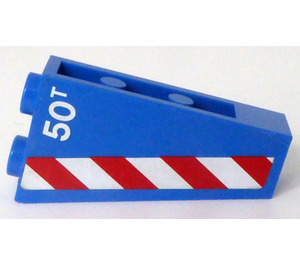 LEGO Blauw Helling 1 x 2 x 3 (75°) Omgekeerd met '50T' en Rood en Wit Strepen - Rechts Kant Sticker (2449)