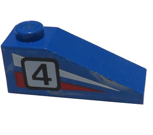 LEGO Blauw Helling 1 x 3 (25°) met "4" (Rechtsaf) Sticker (4286)