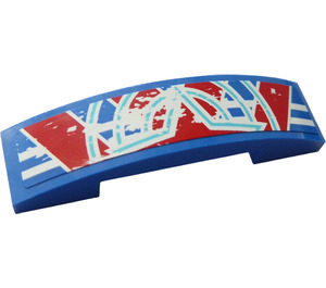 LEGO Blue Slope 1 x 4 Curved Double with Red Star (Upper) Sticker (93273)