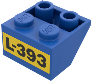 LEGO Blue Slope 2 x 2 (45°) Inverted with "L-393" Sticker with Flat Spacer Underneath (3660)