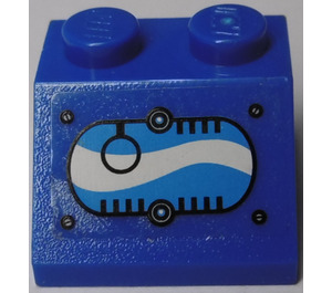 LEGO Blauw Helling 2 x 2 (45°) met Zwart Ring in ovaal met Blauw en Wit Swirls (Links) Sticker (3039)