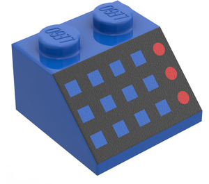 LEGO Blå Skråning 2 x 2 (45°) med Firkantet Knapper og Rød LEDs (3039)